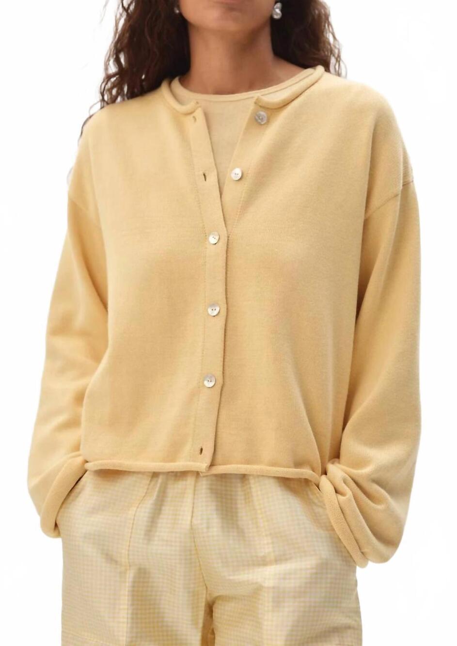 NEW DONNI. cotton knit roll cardigan in butter